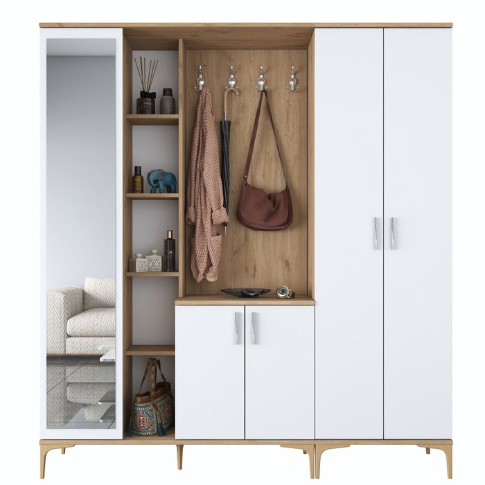 Hanah Home EA131 - 2801 Recibidor de Entrada Nogal y Blanco 180x198.6x37.5cm Mueble Organizador para Hogar